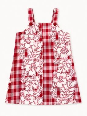 Vintage Hawaiian Palaka Floral Pinafore Dress Girls 3T Red Rare